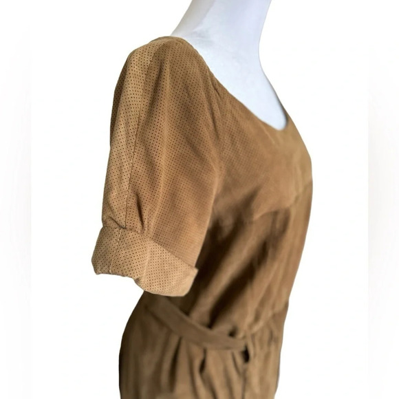 Hoss Intropia Goat Leather Short Sleeve Dress Size 36 US Size 4 Khaki Brown - Picture 3 of 16